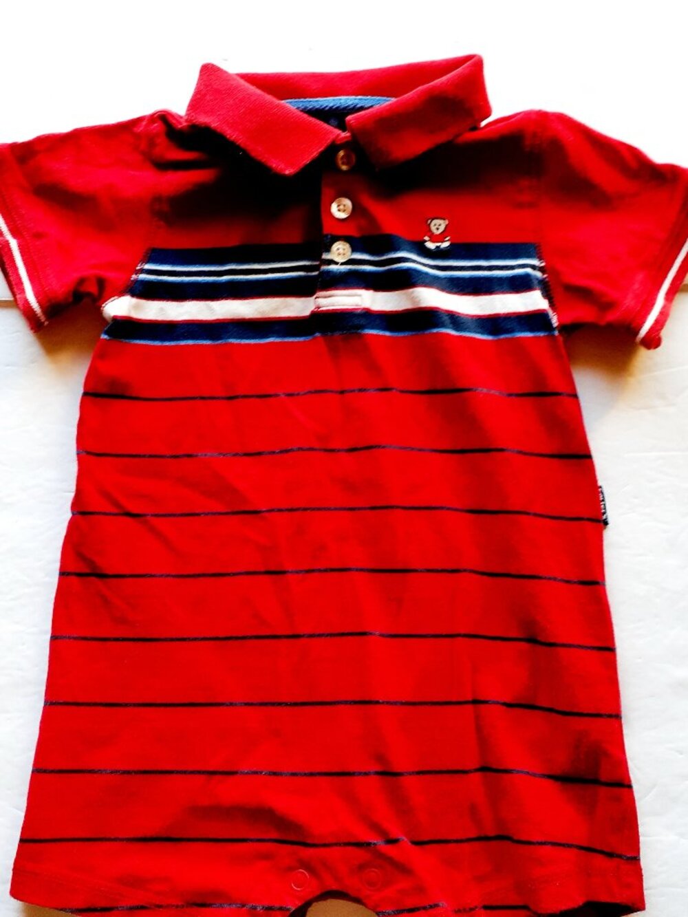 Carter's Boys Romper Red Polo Stripes Short Sleeve 18 Months